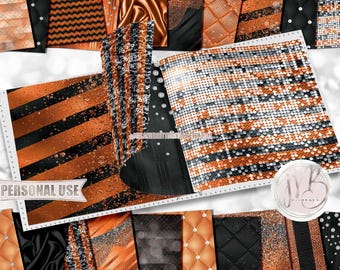 Luxury Halloween Scrapbook Paper Download • Orange and Black Luxurious Design Glitter and Foil • Printable Paper Crafts 20 12x12 JPG & PDF