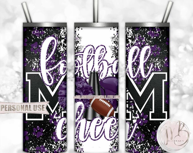 Purple Mom of Both Football and Cheer 20oz Skinny Tumbler Wrap Sublimation Design • Paw Prints Mom Gift • DIY Print and Press