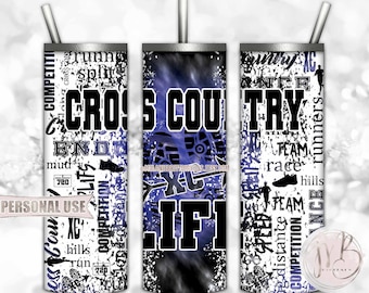 Boy Cross Country Life 20oz Skinny Tumbler Wrap Sublimation Download • Blue and Black Tie Dye Terrain Endurance Running • DIY Print & Press
