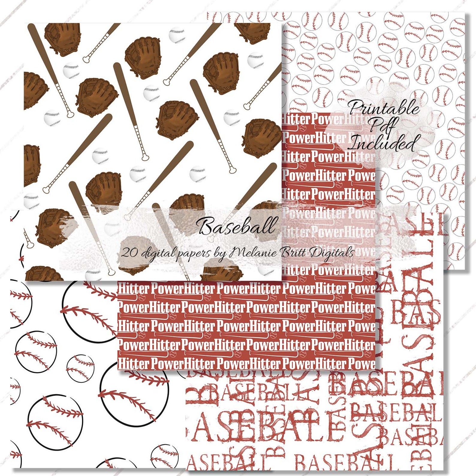 Baseball digital paper Sports pattern paper Scrapbook paper Etsy