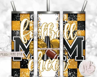 Athletic Gold Mom of Both Football and Cheer 20oz Skinny Tumbler Wrap Sublimation Design • Checkered Mom Gift • DIY Print and Press