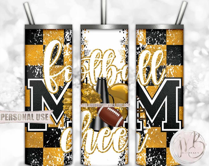 Athletic Gold Mom of Both Football and Cheer 20oz Skinny Tumbler Wrap Sublimation Design • Checkered Mom Gift • DIY Print and Press