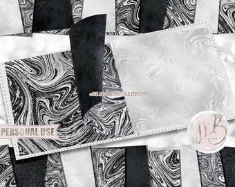Black and White Swirls Scrapbook Paper Download • Glitter and Foil Swirling Paint Design • Printable Paper Crafts 20 12x12 JPG & PDF