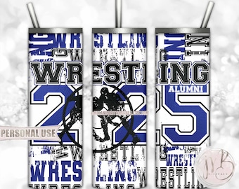 Blue Boy Wrestling Alumni 2025 20oz Skinny Tumbler Wrap Sublimation Download • Wrestler Alumni Gift Wrestling Typography • DIY Print & Press