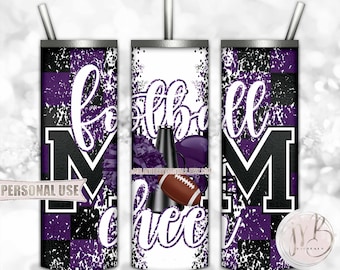 Purple Mom of Both Football and Cheer 20oz Skinny Tumbler Wrap Sublimation Design • Checkered Mom Gift • DIY Print and Press