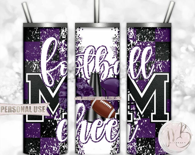 Purple Mom of Both Football and Cheer 20oz Skinny Tumbler Wrap Sublimation Design • Checkered Mom Gift • DIY Print and Press