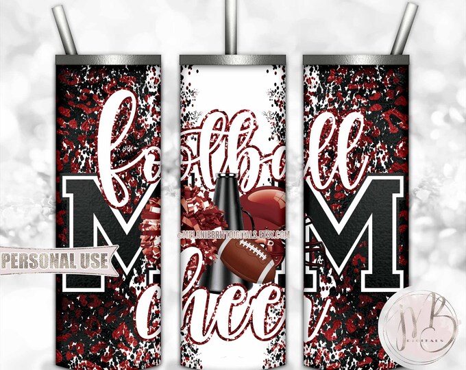 Maroon Mom of Both Football and Cheer 20oz Skinny Tumbler Wrap Sublimation Design • Leopard Print Mom Gift • DIY Print and Press
