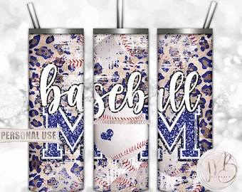 Distressed Baseball and Leopard Mom Tumbler Wrap Download • Blue School Colors • Sublimation Print and Press