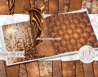 Luxury Caramel Brown Scrapbook Paper Download • Luxurious Design Sparkling Glitter Shimmering Foil • Printable Paper Crafts 20 12x12 JPG PDF