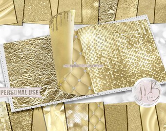 Luxury Gold Scrapbook Paper Download • Luxurious Design Sparkling Glitter Shimmering Foil • DIY Printable Paper Crafts 20 12x12 JPG & PDF