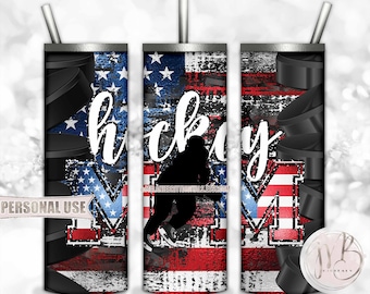 Patriotic Hockey Mom 20oz Skinny Tumbler Wrap Sublimation Design Download • USA Flag Hockey Player Ice Rink Mom Gift • DIY Print & Press