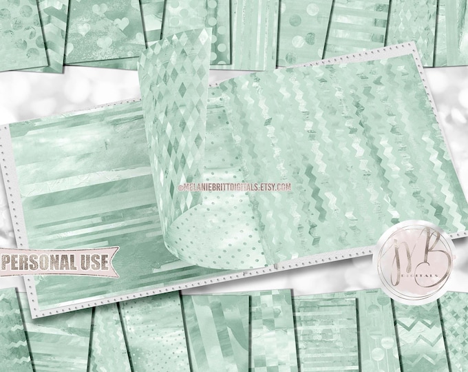 Mint Watercolor Scrapbook Paper Download • Patterned Messy Paint Design • Printable Paper Crafts 20 12x12 JPG & PDF