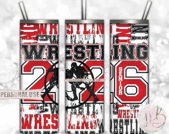 Red Boy Wrestling Senior 2026 20oz Skinny Tumbler Wrap Sublimation Download • Wrestler Grad Gift Wrestling Typography • DIY Print and Press