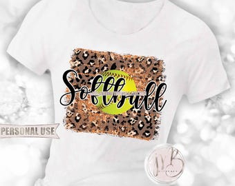 Orange Glitter Softball and Leopard T-Shirt Sublimation Design Download • Distressed Classic Leopard Softball Tee Gift • DIY Print and Press