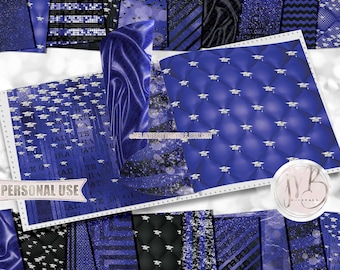 Blue Luxury Graduation Scrapbook Paper Design • Luxurious Diamond Mortarboards • DIY Printable Paper Crafts 20 12x12 JPG & PDF