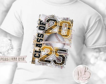 Athletic Gold Baseball Class of 2025 T-Shirt Sublimation Design • Distressed Baseball Collage Senior Graduate Gift • DIY Print and Press
