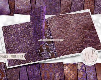 Bronze Purple Embossed Damask Scrapbook Paper Download • Ornamental Damask Shimmering Foil • DIY Printable Paper Crafts 20 12x12 JPG & PDF