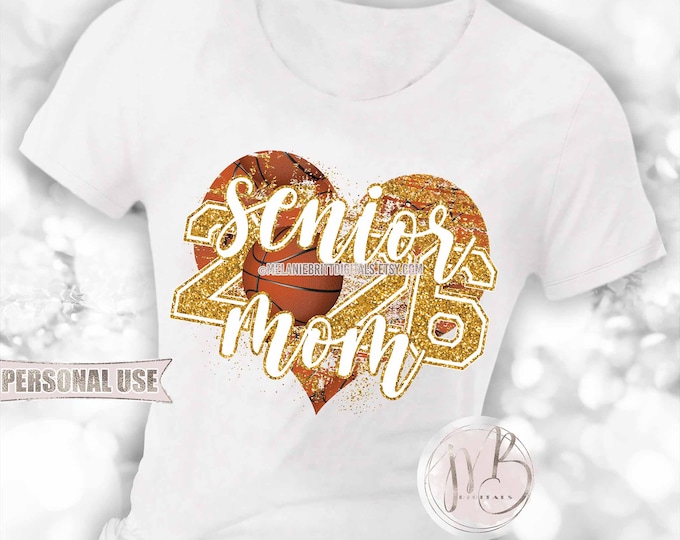 Basketball Senior 2026 Mom Heart T-Shirt Download • Athletic Gold School Colors • Sublimation Print and Press