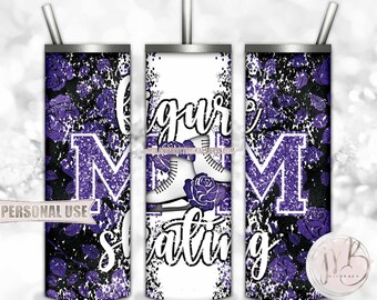 Purple Figure Skating Mom 20oz Skinny Tumbler Wrap Sublimation Design Download • Ice Skates Flowers Ice Rink Mom Gift • DIY Print and Press