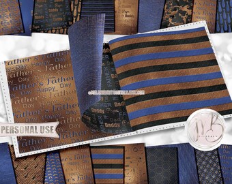 Father's Day Scrapbook Paper Download • Blue and Brown Embossed Shimmering Foil Design • DIY Printable Paper Crafts 20 12x12 JPG & PDF