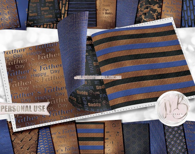 Father's Day Scrapbook Paper Download • Blue and Brown Embossed Shimmering Foil Design • DIY Printable Paper Crafts 20 12x12 JPG & PDF
