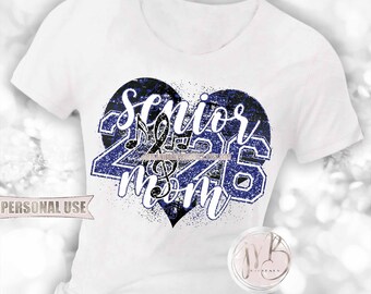 Blue Band Senior 2026 Mom Heart T-Shirt Sublimation Design Download • Music Notes Glitter Marching Band Senior Mom Gift • DIY Print & Press