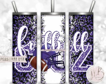 Old Purple Football Cousin 20oz Skinny Tumbler Wrap Sublimation Design • Football Helmet Leopard Print Sports Cuz Gift • DIY Print and Press