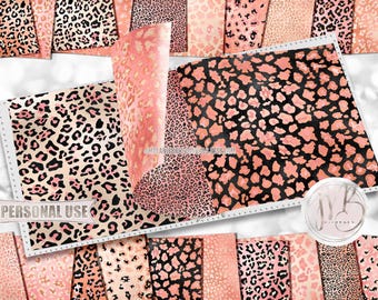 Peachy Leopard Scrapbook Paper Download • Peach Tones Shimmering Foil Leopard Print Design • DIY Printable Paper Crafts 20 12x12 JPG & PDF