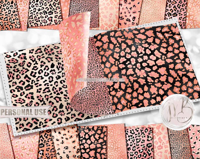 Peachy Leopard Scrapbook Paper Download • Peach Tones Shimmering Foil Leopard Print Design • DIY Printable Paper Crafts 20 12x12 JPG & PDF