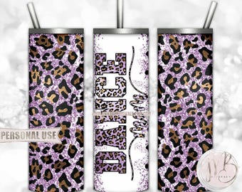 Purple Glitter Dance Mom 20oz Skinny Sublimation Tumbler Wrap Design Download • Leopard Print Dance Mom Gift • DIY Print and Press