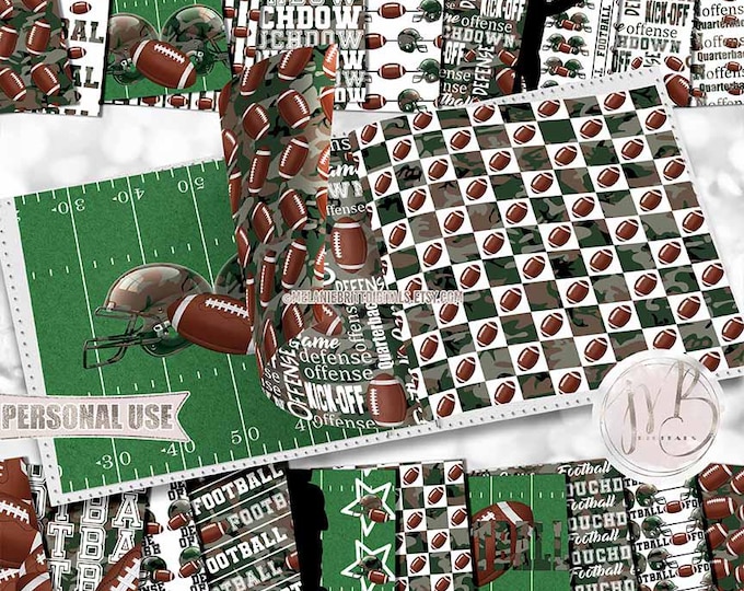Football and Camouflage Scrapbook Paper Download • Helmets Players Turf Field Sport Typography • Scrapbooking Printable