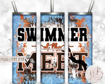 Swimmer Of The Meet 20oz Skinny Tumbler Wrap Sublimation Download • Orange and Brown Pool Water Swim Team Gift • DIY Print and Press
