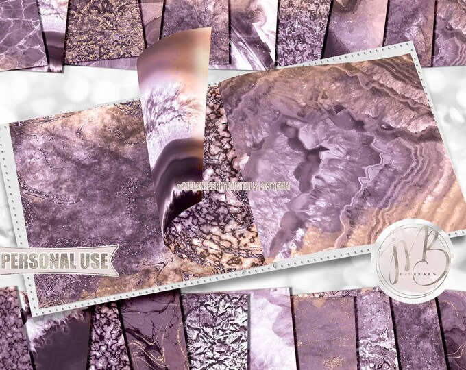 Peach and Plum Agate and Marble Scrapbook Paper Download • Realistic Geode and Stone Vein Design • Printable Paper Crafts 20 12x12 JPG & PDF