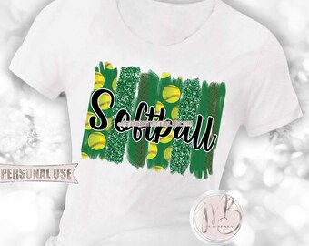 Green Softball T-Shirt Sublimation Design Download • Glitter Softball Brush Strokes School Softball Shirt Gift • DIY Print and Press