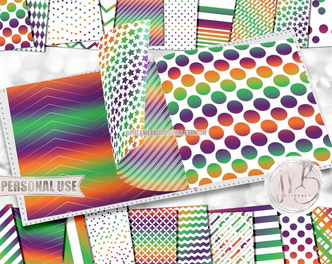 Ombre Rainbow Classic Scrapbook Paper Download • Purple Green Orange Patterned Geometric Design • Printable Paper Crafts 20 12x12 JPG & PDF