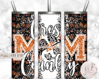 Orange Cross Country XC Mom 20oz Skinny Tumbler Wrap Sublimation Download • Terrain Endurance Running XC Mom Gift • DIY Print & Press