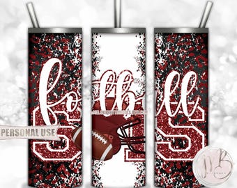 Maroon Football Sis 20oz Skinny Tumbler Wrap Sublimation Design • Football Helmet Leopard Print Sports Sister Gift • DIY Print and Press