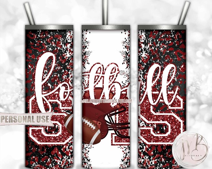 Maroon Football Sis 20oz Skinny Tumbler Wrap Sublimation Design • Football Helmet Leopard Print Sports Sister Gift • DIY Print and Press