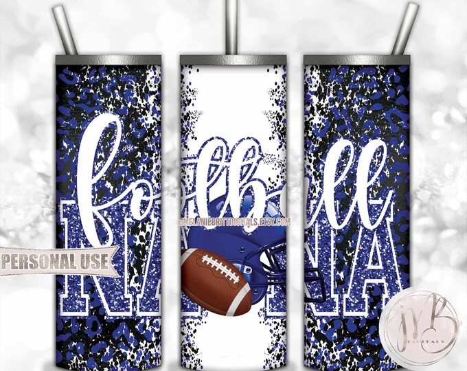Royal Blue Football Nana 20oz Skinny Tumbler Wrap Sublimation Design • Football Helmet Leopard Print Sports Nana Gift • DIY Print and Press