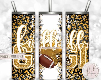 Athletic Gold Football Gigi 20oz Skinny Tumbler Wrap Sublimation Design • Football Helmet Leopard Print Sports Gigi Gift • DIY Print & Press
