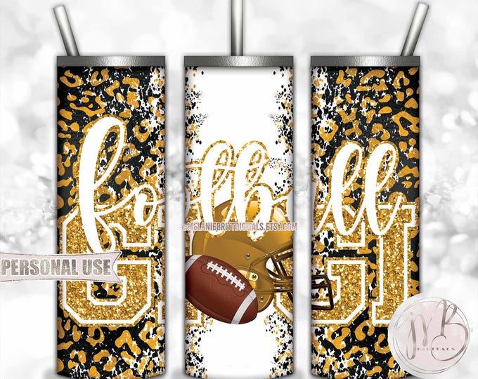 Athletic Gold Football Gigi 20oz Skinny Tumbler Wrap Sublimation Design • Football Helmet Leopard Print Sports Gigi Gift • DIY Print & Press