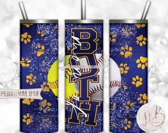 Mom of Both Baseball and Softball 20oz Skinny Tumbler Wrap Sublimation Design • Ball Park Mom Gift Blue Athletic Gold • DIY Print and Press