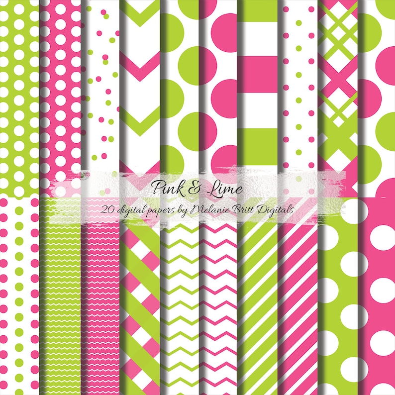Pink Lime Digital Paper Pattern Paper Scrapbook Papers Etsy