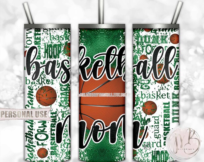 Green Basketball Mom Tumbler Wrap Sublimation Download • Sport Typography • DIY Print and Press