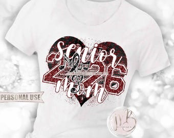 Maroon Band Senior 2026 Mom Heart T-Shirt Sublimation Design Download • Music Notes Marching Band Senior Mom Gift • DIY Print and Press