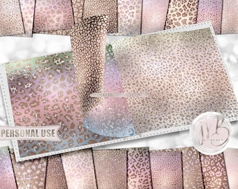 Nursery Pastels Leopard Print Scrapbook Paper Download • Baby Pastel Mix Glitter and Foil Design • Printable Paper Crafts 20 12x12 JPG & PDF