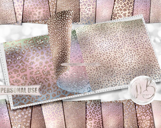 Nursery Pastels Leopard Print Scrapbook Paper Download • Baby Pastel Mix Glitter and Foil Design • Printable Paper Crafts 20 12x12 JPG & PDF