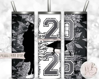 Girl Silver Class Of 2025 Graduation 20oz Skinny Tumbler Wrap Sublimation Design • Graduation Cap Diploma Graduate Gift • DIY Print & Press