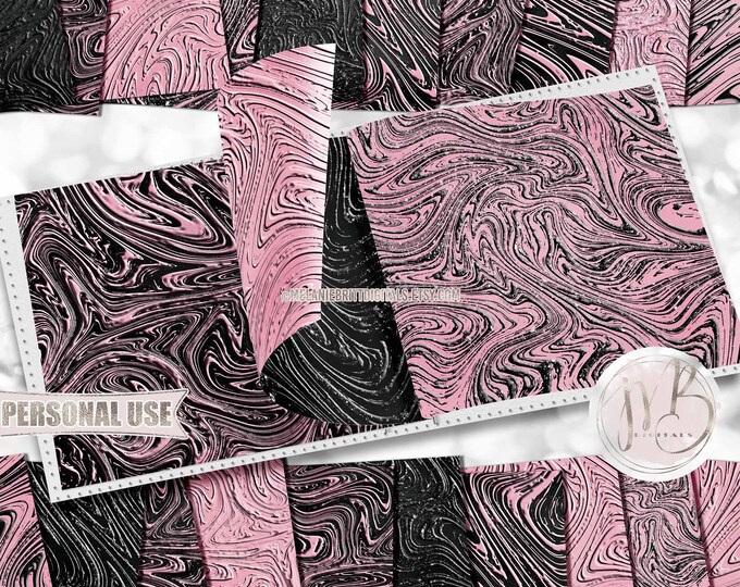Pink and Black Swirls Scrapbook Paper Download • Swirling Embossed Patterns Glitter and Foil • DIY Printable Paper Crafts 20 12x12 JPG & PDF