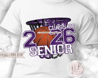 Boy Basketball Senior 2026 Hoop T-Shirt Sublimation Download • Purple School Colors • DIY T-Shirt Print and Press
